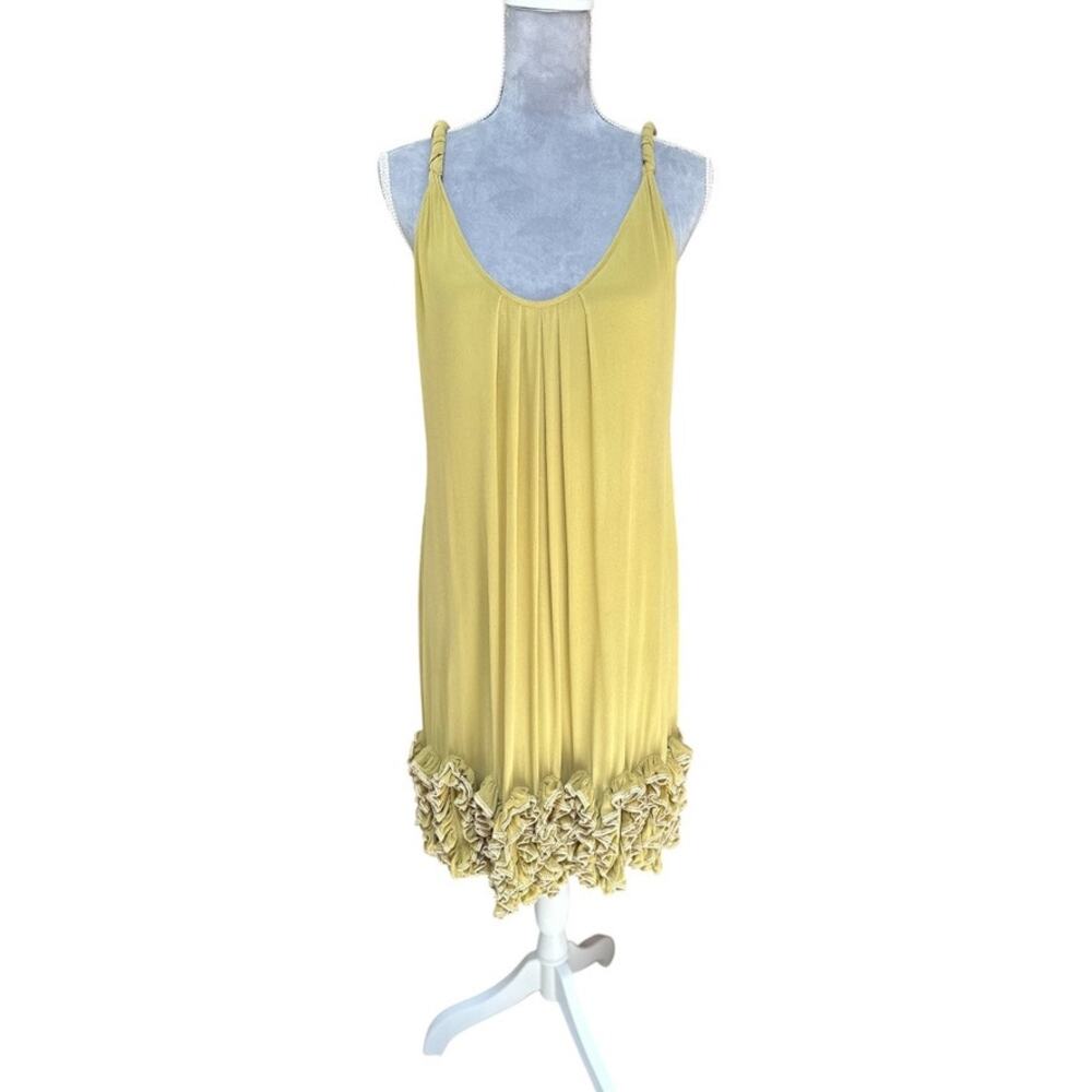 Anthropologie Yoana Baraschi 100% Silk Ruffle Hem Slip Dress‎ Size 8 Yellow Boho